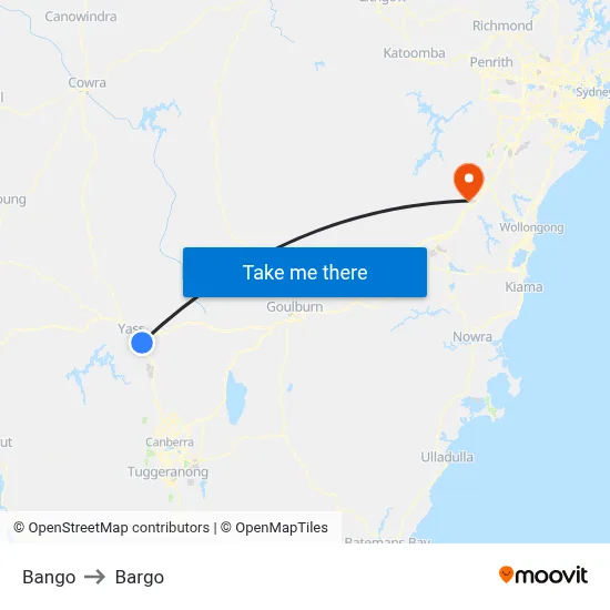 Bango to Bargo map