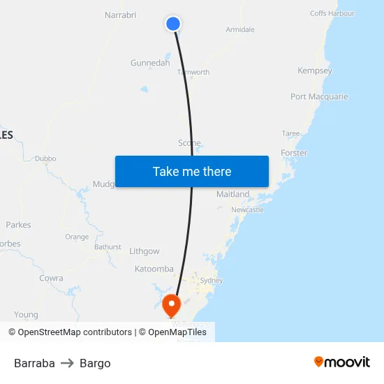 Barraba to Bargo map