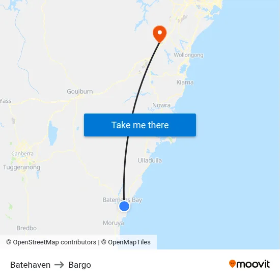 Batehaven to Bargo map