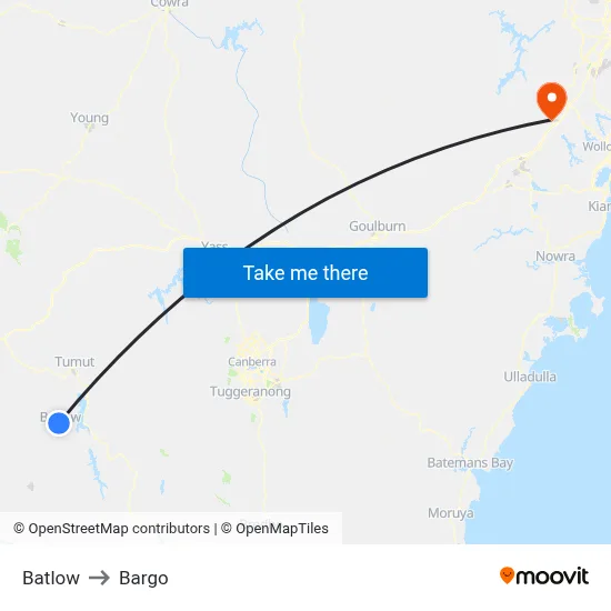 Batlow to Bargo map
