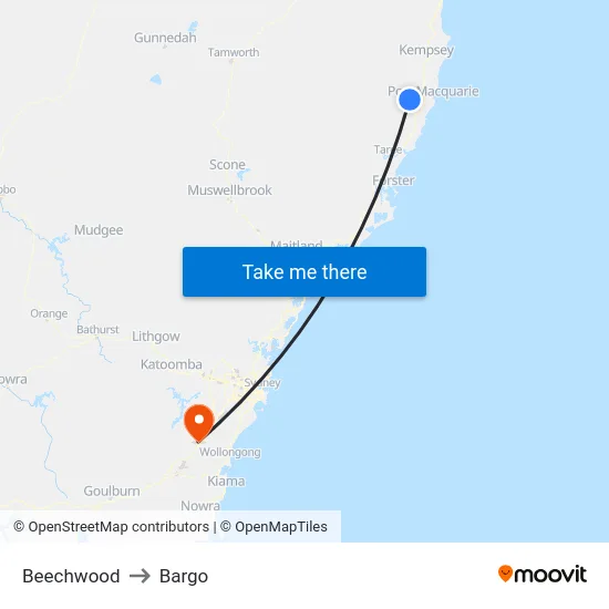 Beechwood to Bargo map