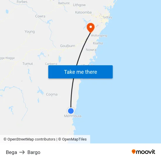 Bega to Bargo map
