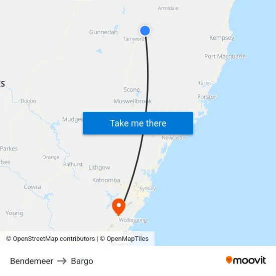 Bendemeer to Bargo map
