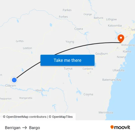 Berrigan to Bargo map