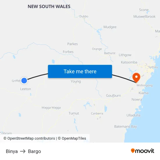 Binya to Bargo map