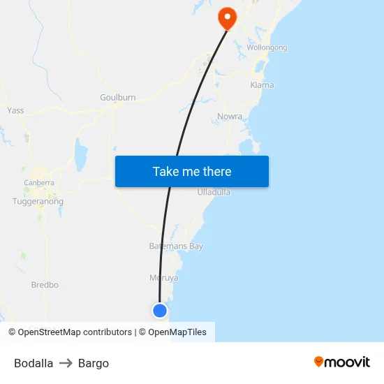 Bodalla to Bargo map
