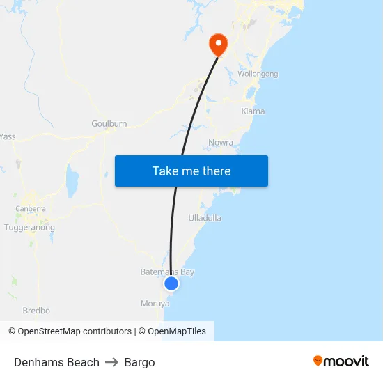 Denhams Beach to Bargo map