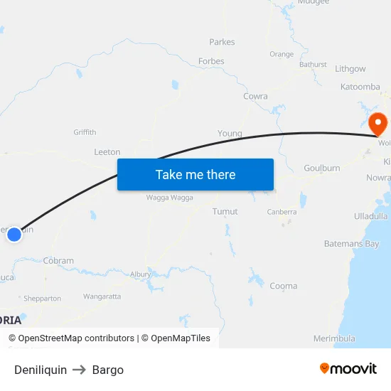 Deniliquin to Bargo map