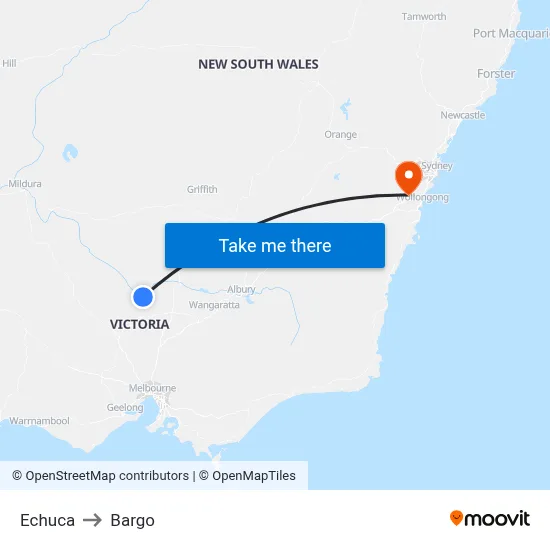 Echuca to Bargo map