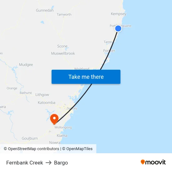 Fernbank Creek to Bargo map