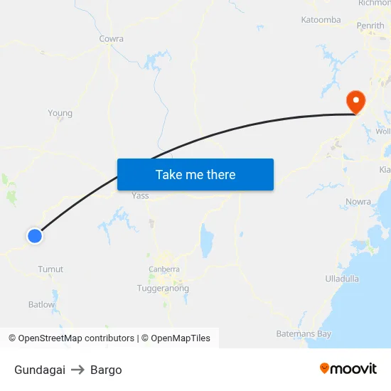 Gundagai to Bargo map