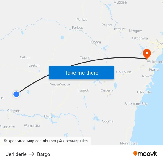 Jerilderie to Bargo map
