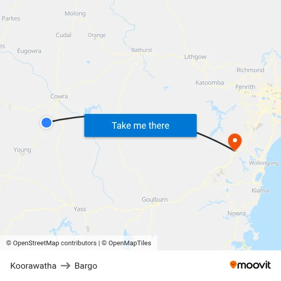 Koorawatha to Bargo map
