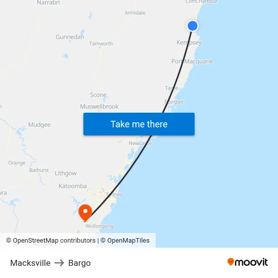 Macksville to Bargo map