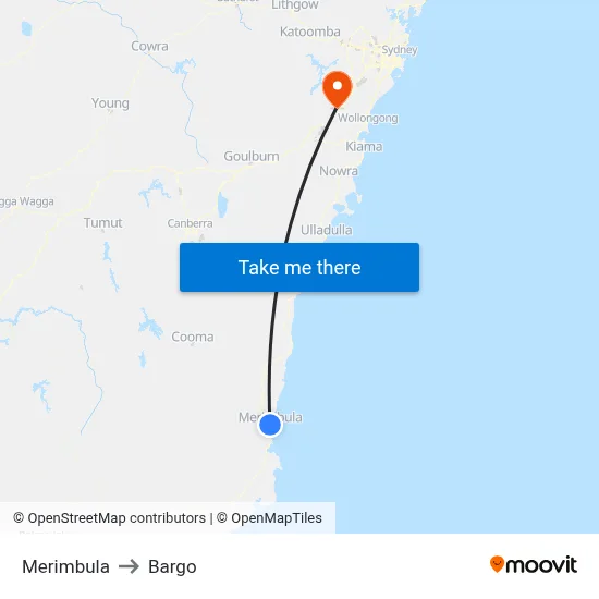 Merimbula to Bargo map
