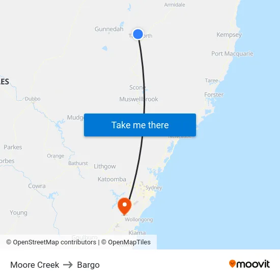 Moore Creek to Bargo map