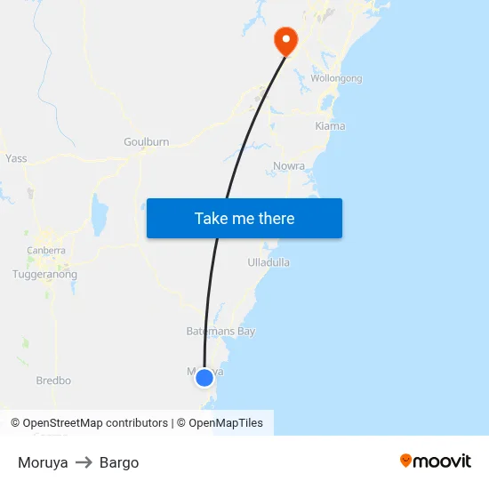 Moruya to Bargo map