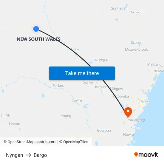 Nyngan to Bargo map
