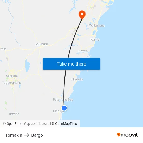 Tomakin to Bargo map
