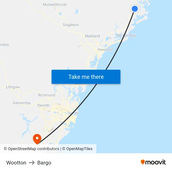 Wootton to Bargo map