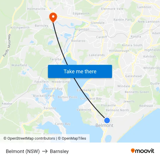 Belmont (NSW) to Barnsley map
