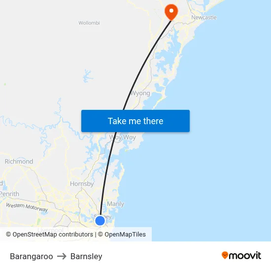 Barangaroo to Barnsley map