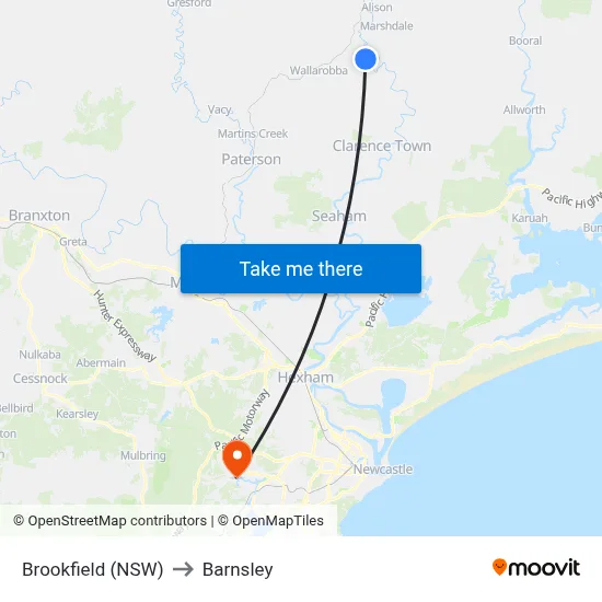 Brookfield (NSW) to Barnsley map