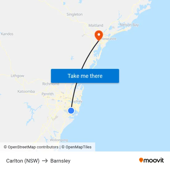 Carlton (NSW) to Barnsley map
