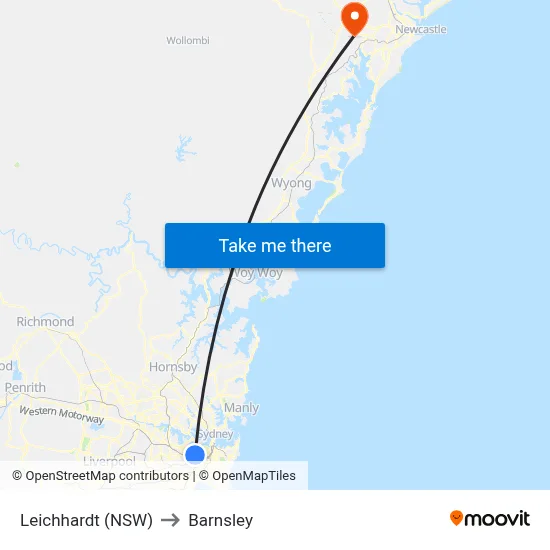Leichhardt (NSW) to Barnsley map