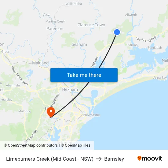 Limeburners Creek (Mid-Coast - NSW) to Barnsley map