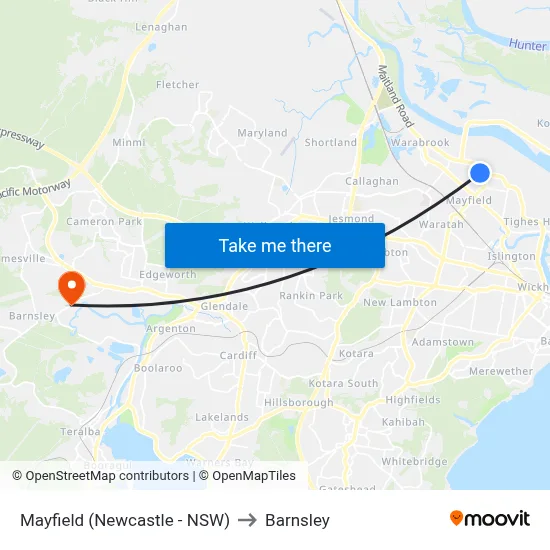 Mayfield (Newcastle - NSW) to Barnsley map