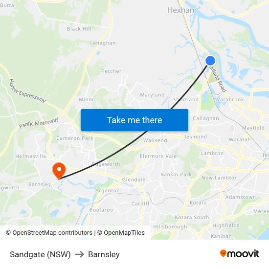 Sandgate (NSW) to Barnsley map