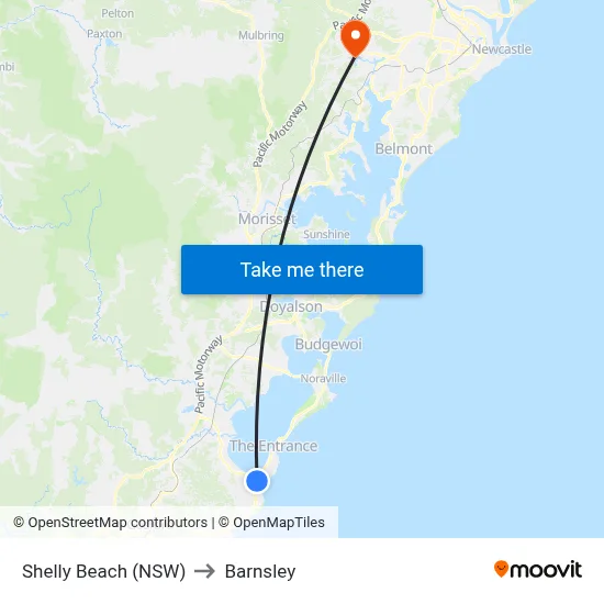 Shelly Beach (NSW) to Barnsley map