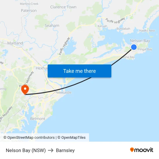 Nelson Bay (NSW) to Barnsley map