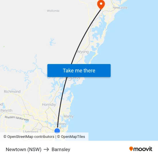 Newtown (NSW) to Barnsley map