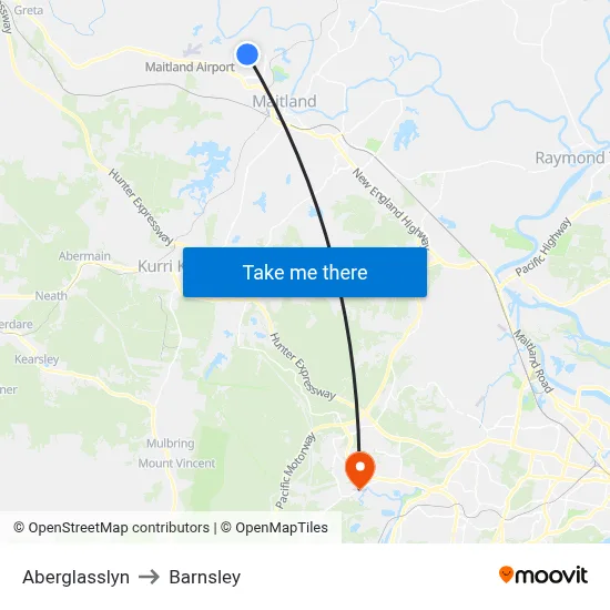 Aberglasslyn to Barnsley map