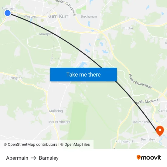 Abermain to Barnsley map