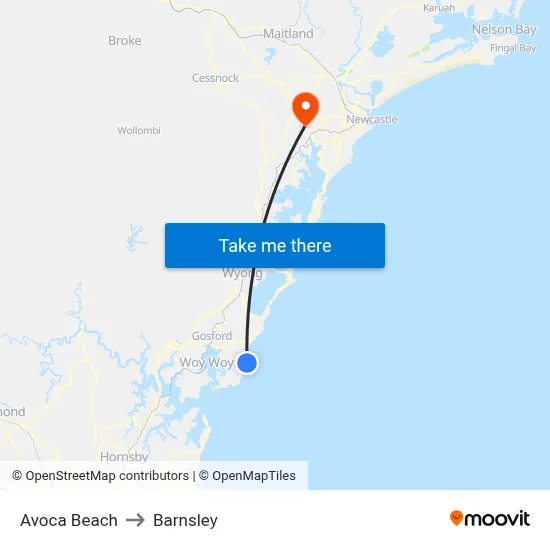 Avoca Beach to Barnsley map