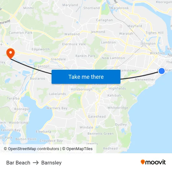 Bar Beach to Barnsley map
