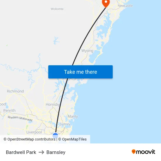 Bardwell Park to Barnsley map