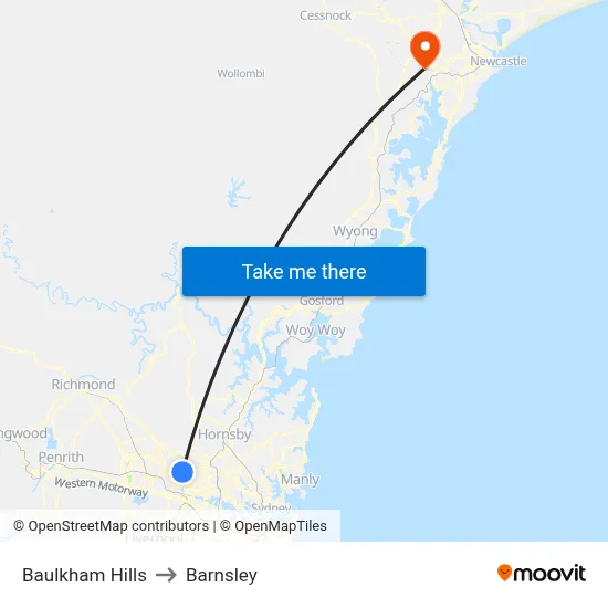 Baulkham Hills to Barnsley map