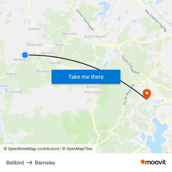 Bellbird to Barnsley map