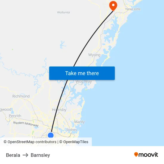 Berala to Barnsley map