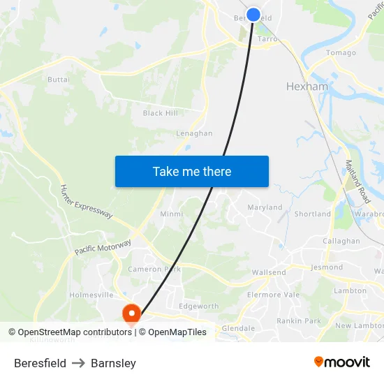 Beresfield to Barnsley map