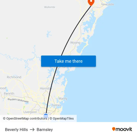 Beverly Hills to Barnsley map