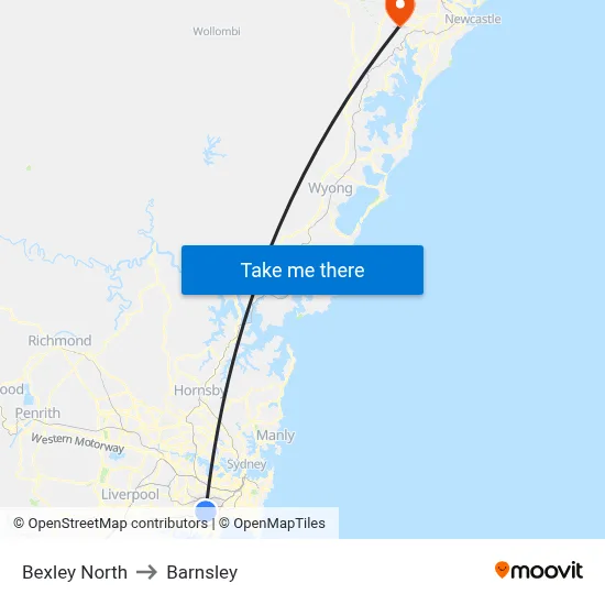 Bexley North to Barnsley map