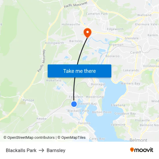 Blackalls Park to Barnsley map