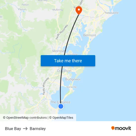 Blue Bay to Barnsley map