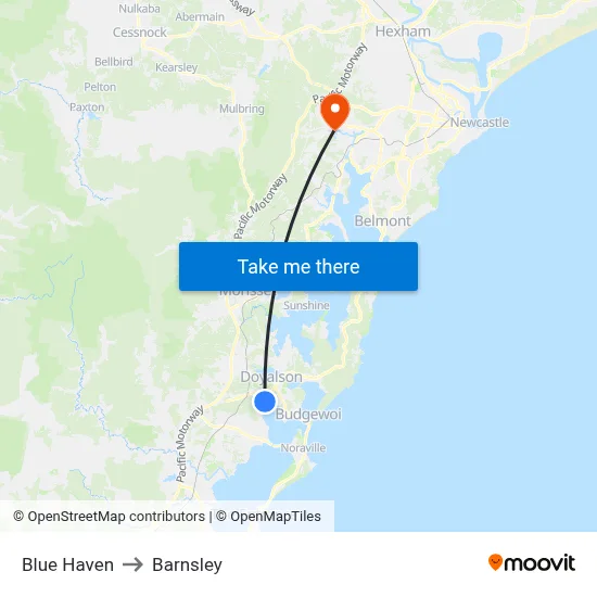 Blue Haven to Barnsley map