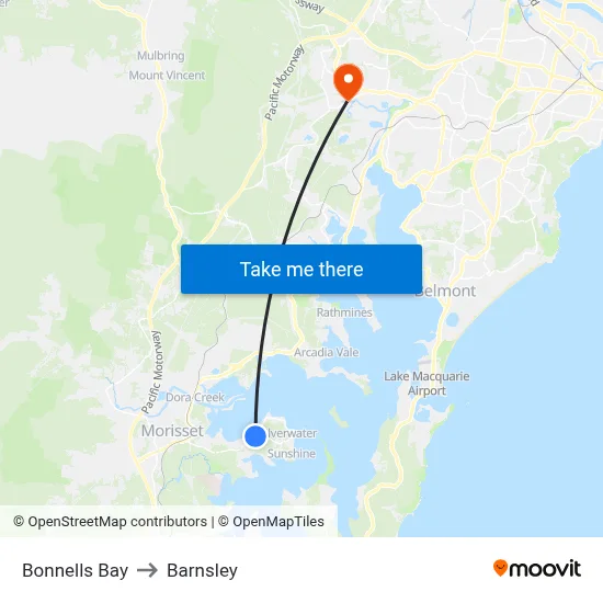 Bonnells Bay to Barnsley map